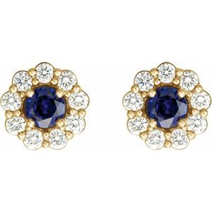14K Yellow 4 mm Lab-Grown Blue Sapphire & 1/3 CTW Natural Diamond Earrings