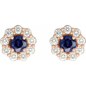 14K Rose 4 mm Lab-Grown Blue Sapphire & 1/3 CTW Natural Diamond Earrings