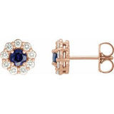 14K Rose 4 mm Lab-Grown Blue Sapphire & 1/3 CTW Natural Diamond Earrings