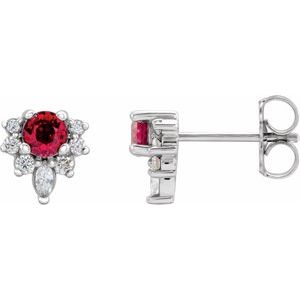 14K White Lab-Grown Ruby & 1/6 CTW Natural Diamond Earrings