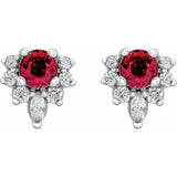 14K White Lab-Grown Ruby & 1/6 CTW Natural Diamond Earrings