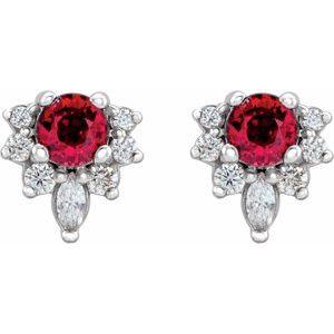 14K White Lab-Grown Ruby & 1/6 CTW Natural Diamond Earrings