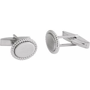 14K White 15.6x12.5 mm Rope Pattern Cuff Links