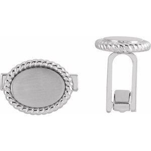 14K White 15.6x12.5 mm Rope Pattern Cuff Links