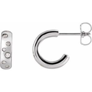 14K White 1/10 CTW Natural Diamond Hoop Earrings