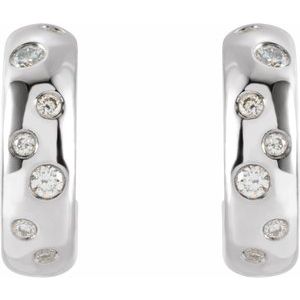 14K White 1/10 CTW Natural Diamond Hoop Earrings