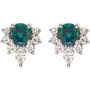 14K White Lab-Grown Alexandrite & 1/6 CTW Natural Diamond Earrings