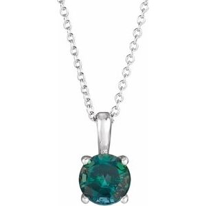 14K White 4 mm Lab-Grown Alexandrite 16-18" Necklace