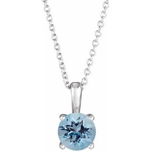 14K White 4 mm Natural Aquamarine 16-18" Necklace