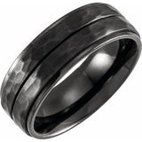 Black Titanium 8 mm Grooved Stepped-Edge Comfort-Fit Flat Band Size 8.5