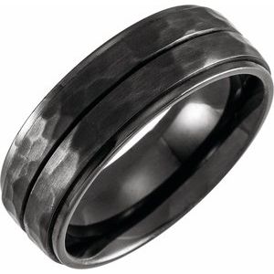 Black Titanium 8 mm Grooved Stepped-Edge Comfort-Fit Flat Band Size 8.5