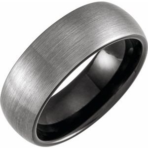 Black PVD Tungsten 8 mm Comfort-Fit Half Round Band Size 7.5