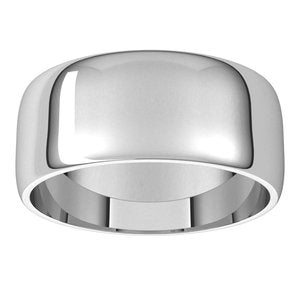 14K White 8 mm Lightweight Half Round Band Size 16.5