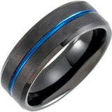 Black & Blue PVD Tungsten 8 mm Beveled-Edge Grooved Comfort-Fit Band Size 10