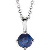 14K White 4 mm Lab-Grown Blue Sapphire Solitaire 16-18" Necklace