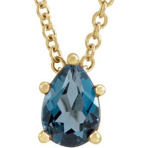 14K Yellow 7x5 mm Pear London Blue Topaz 16-18" Necklace