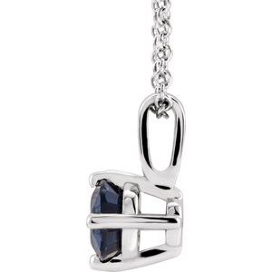 14K White 4 mm Lab-Grown Blue Sapphire Solitaire 16-18" Necklace
