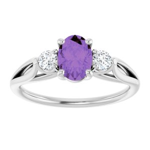 14K White Natural Amethyst & 1/5 CTW Natural Diamond Ring
