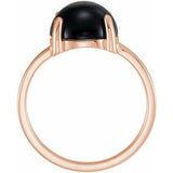 14K Rose 10 mm Round Natural Black Onyx Cabochon Ring