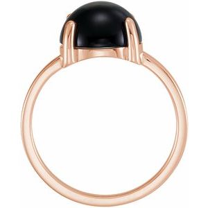 14K Rose 10 mm Round Natural Black Onyx Cabochon Ring