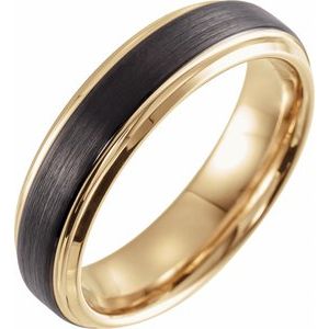 18K Yellow Gold PVD & Black PVD Tungsten 6 mm Beveled Stepped-Edge Comfort-Fit Band Size 9.5