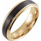 18K Yellow Gold PVD & Black PVD Tungsten 6 mm Beveled Stepped-Edge Comfort-Fit Band Size 9