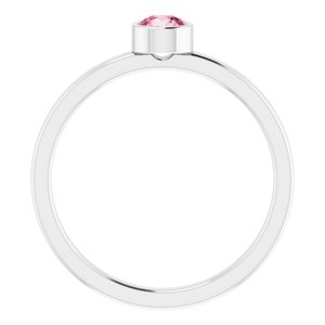 Rhodium-Plated Sterling Silver 4 mm Imitation Pink Tourmaline Ring