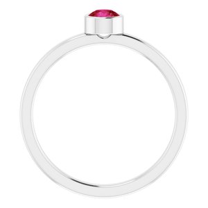 Rhodium-Plated Sterling Silver 4 mm Imitation Ruby Ring