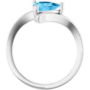14K White Natural Swiss Blue Topaz Ring