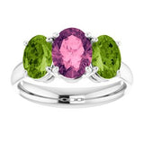 14K White Imitation Pink Tourmaline & Imitation Peridot Ring