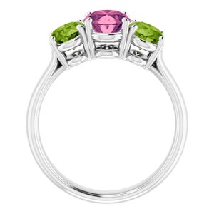 14K White Imitation Pink Tourmaline & Imitation Peridot Ring