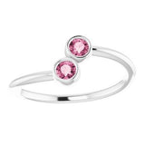 14K White Natural Pink Tourmaline Two-Stone Ring