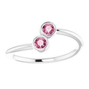 14K White Natural Pink Tourmaline Two-Stone Ring