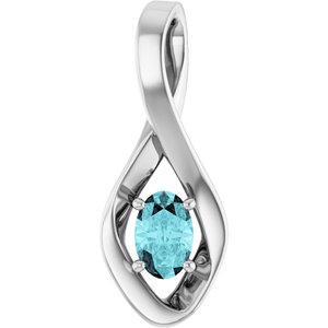 14K White 6x4 mm Oval Natural Blue Zircon Pendant
