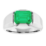 14K White Lab-Grown Emerald Ring