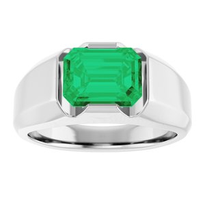 14K White Lab-Grown Emerald Ring