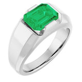 14K White Lab-Grown Emerald Ring