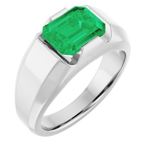 14K White Lab-Grown Emerald Ring