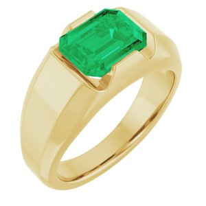 14K Yellow Lab-Grown Emerald Ring