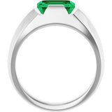 14K White Lab-Grown Emerald Ring