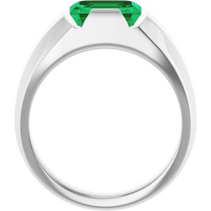14K White Lab-Grown Emerald Ring