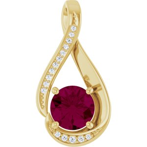 14K Yellow 6 mm Natural Rhodolite Garnet & .04 CTW Natural Diamond Pendant