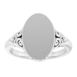 14K White Oval Signet Ring