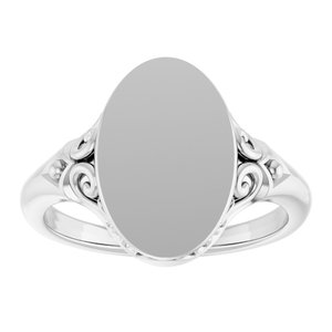 14K White Oval Signet Ring