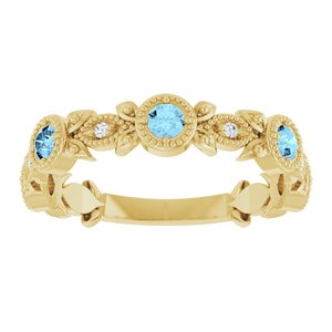 14K Yellow Natural Aquamarine & .03 CTW Natural Diamond Leaf Ring