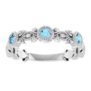 Platinum Natural Aquamarine & .03 CTW Natural Diamond Leaf Ring