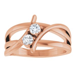 14K Rose 1/4 CTW Natural Diamond Two-Stone Ring