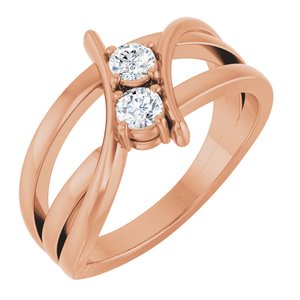 14K Rose 1/4 CTW Natural Diamond Two-Stone Ring