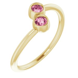 14K Yellow Natural Pink Tourmaline Two-Stone Ring
