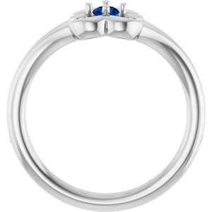 14K White Natural Blue Sapphire Youth Flower Ring